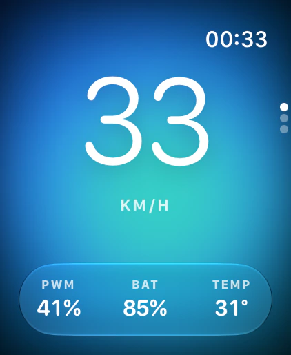 Glass look: light speed numbers on a calm blue color field.